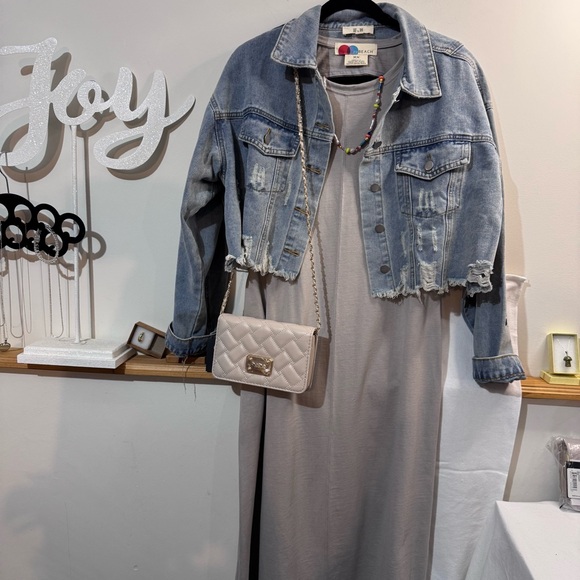 Really HAPPY Distressed Denim Jacket size Medium by designer Jade by Jane - Picture 2 of 6